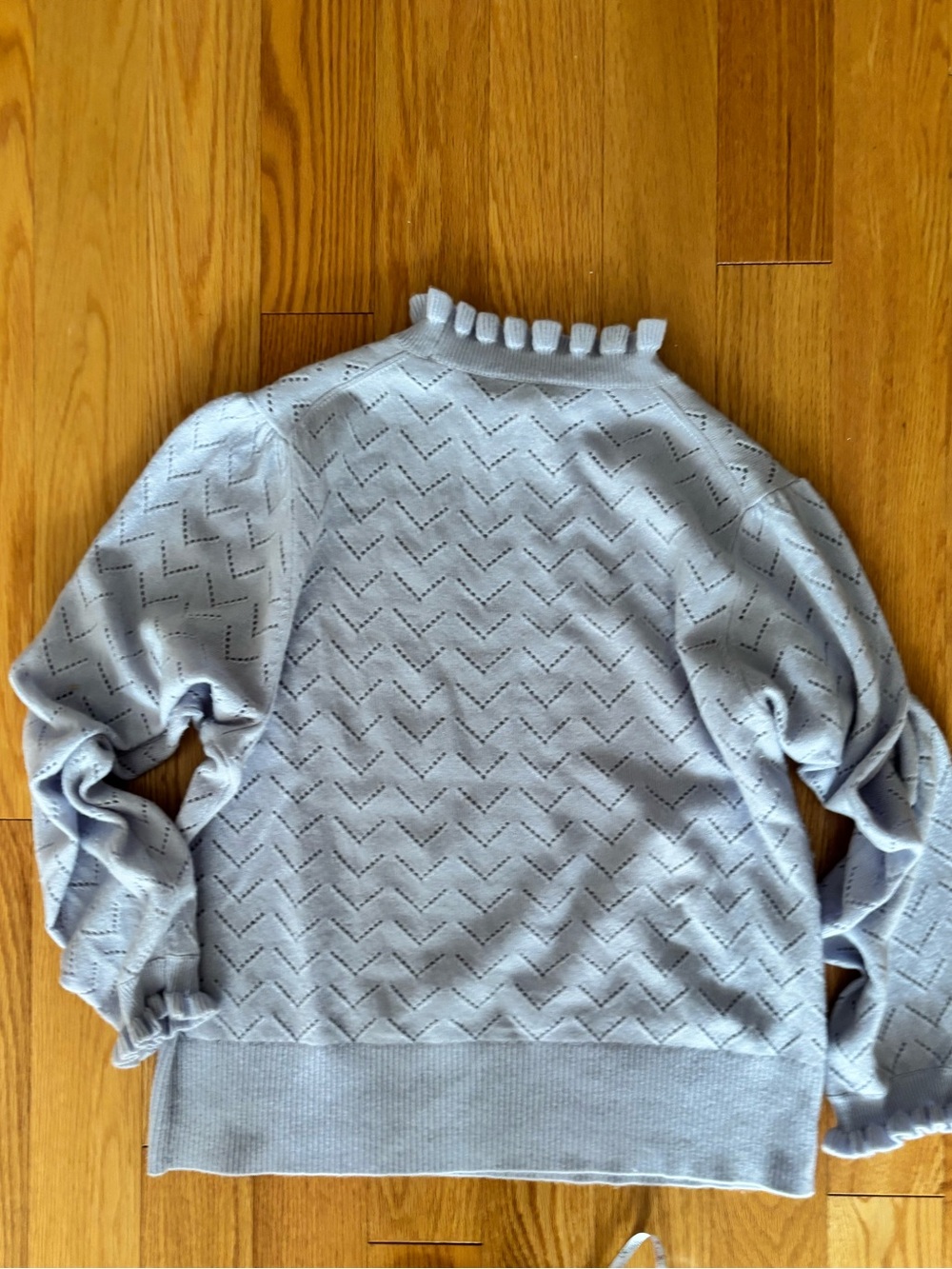 J. Crew Light Blue Chevron Knit Ruffle Mock Neck Cashmere Sweater
